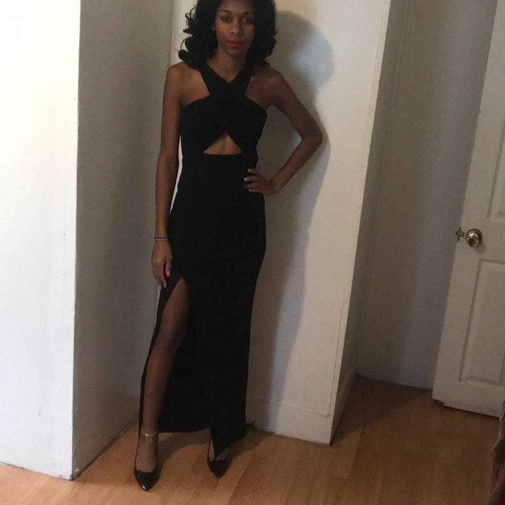 Black N Nicholas Ponte Wrap Halter gown